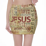 Religious Word Of God Print Pencil Mini Skirt