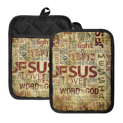 Religious Word Of God Print Pot Holders With Pocket