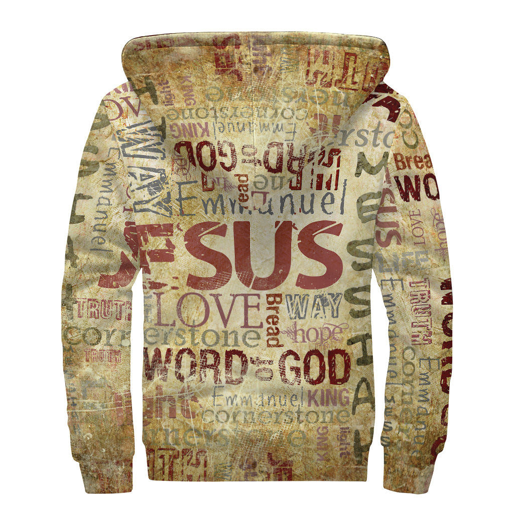Religious Word Of God Print Sherpa Lined Zip Up Hoodie