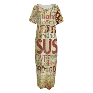 Religious Word Of God Print Short Sleeve Long Nightdress