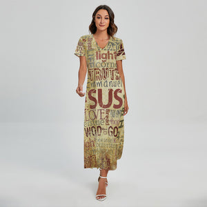 Religious Word Of God Print Short Sleeve Maxi Dress