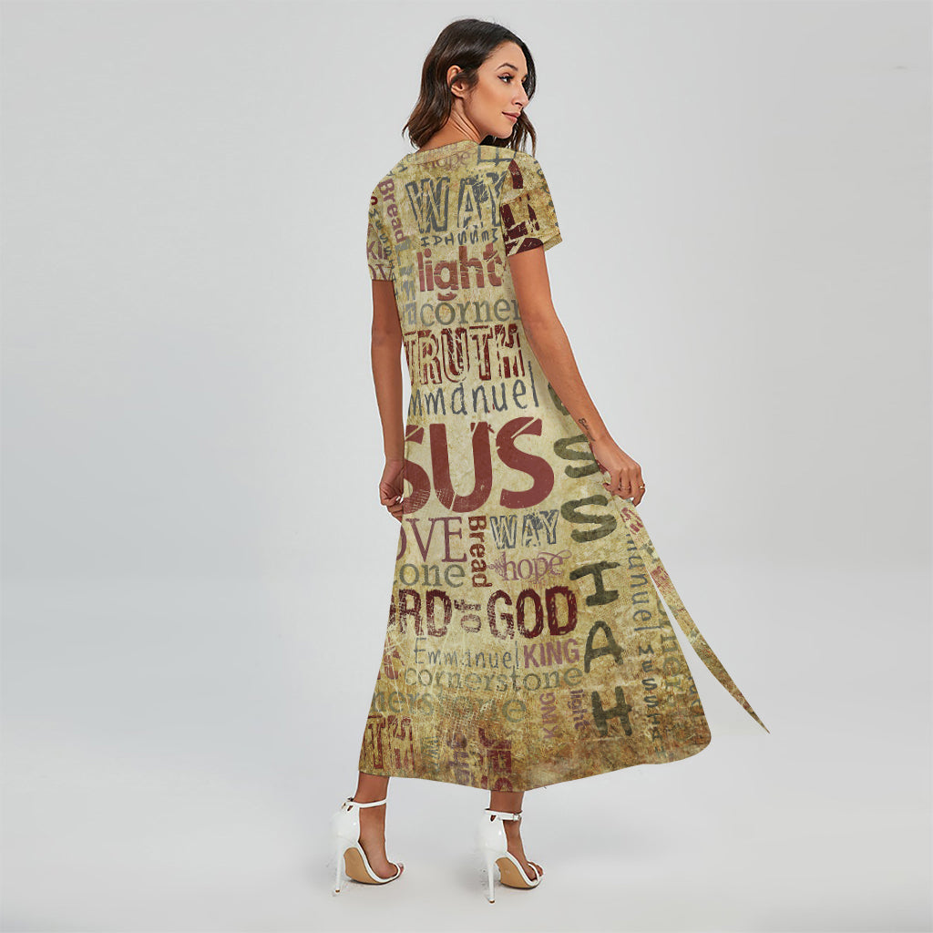 Religious Word Of God Print Short Sleeve Maxi Dress