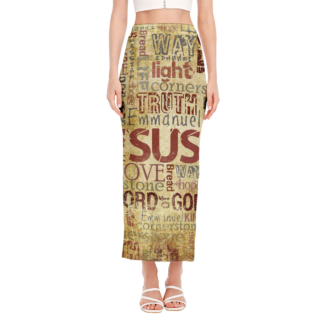 Religious Word Of God Print Side Slit Maxi Skirt