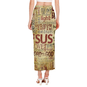 Religious Word Of God Print Side Slit Maxi Skirt