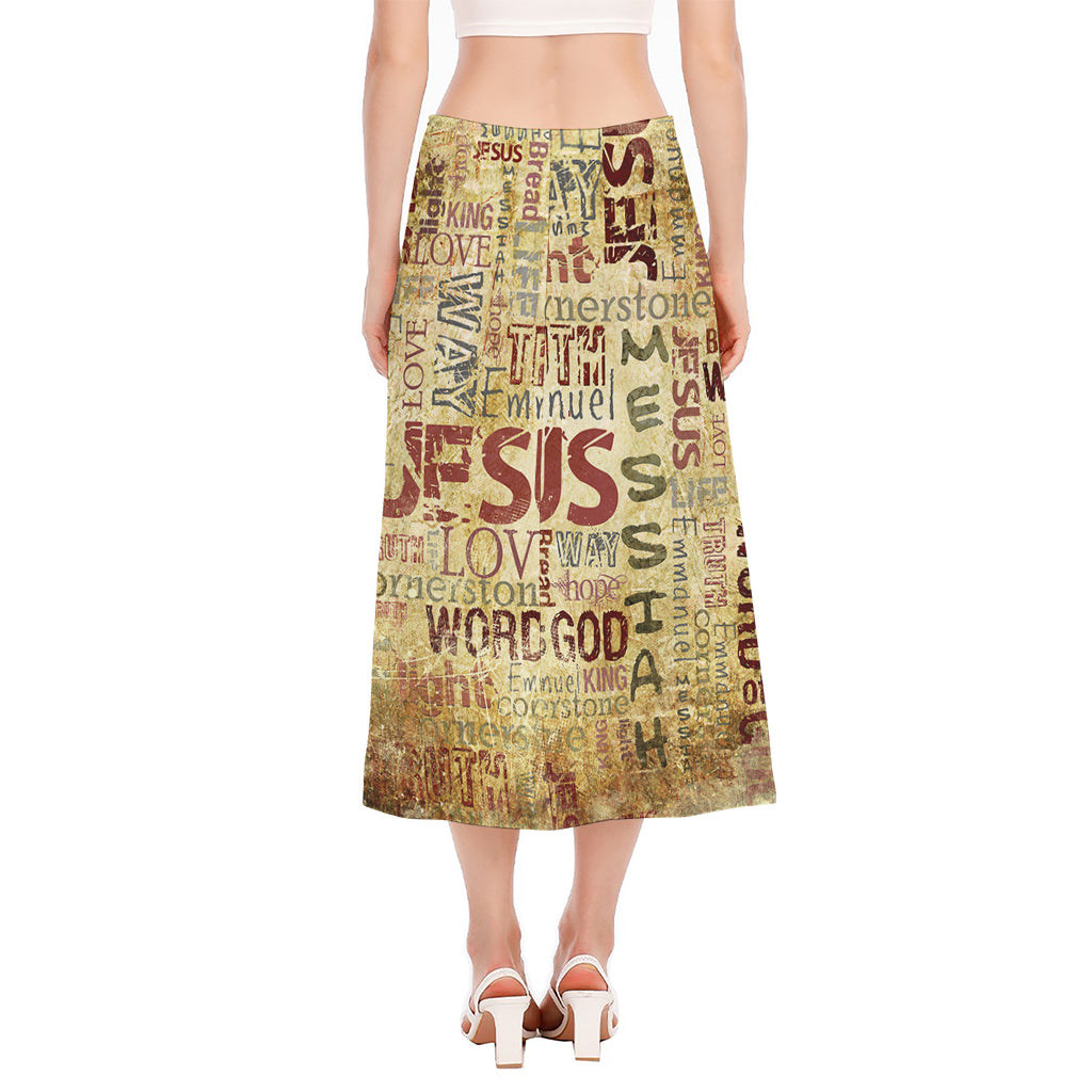 Religious Word Of God Print Side Slit Midi Skirt