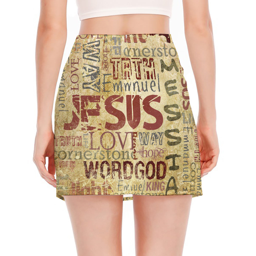 Religious Word Of God Print Side Slit Mini Skirt