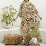 Religious Word Of God Print Silk V-Neck Kaftan Dress