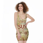 Religious Word Of God Print Sleeveless Bodycon Dress