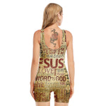 Religious Word Of God Print Sleeveless One Piece Swimsuit