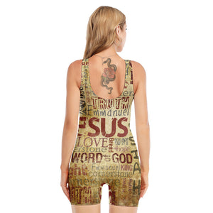 Religious Word Of God Print Sleeveless One Piece Swimsuit