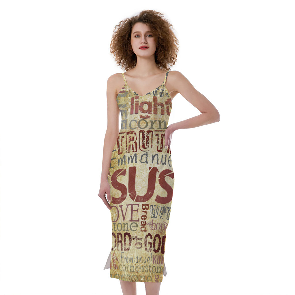 Religious Word Of God Print Slim Fit Midi Cami Dress