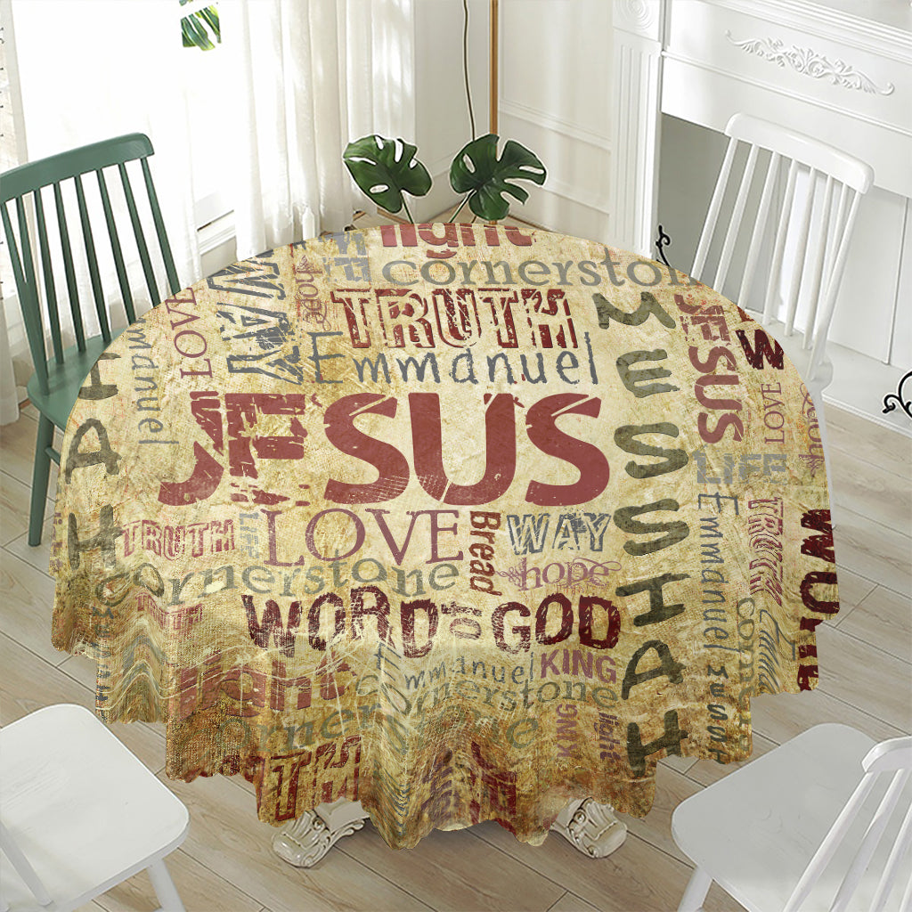 Religious Word Of God Print Waterproof Round Tablecloth
