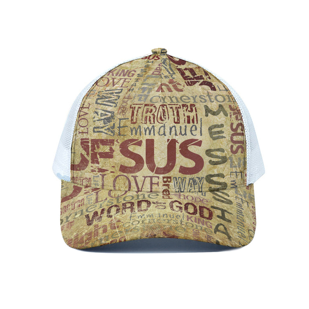 Religious Word Of God Print White Mesh Trucker Cap