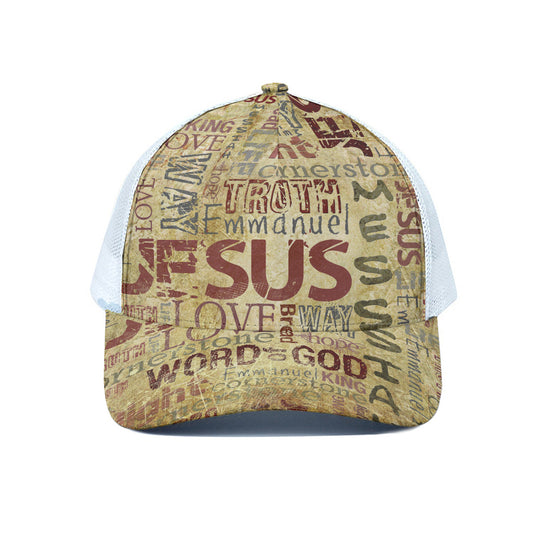 Religious Word Of God Print White Mesh Trucker Cap