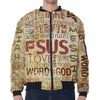 Religious Word Of God Print Zip Sleeve Bomber Jacket