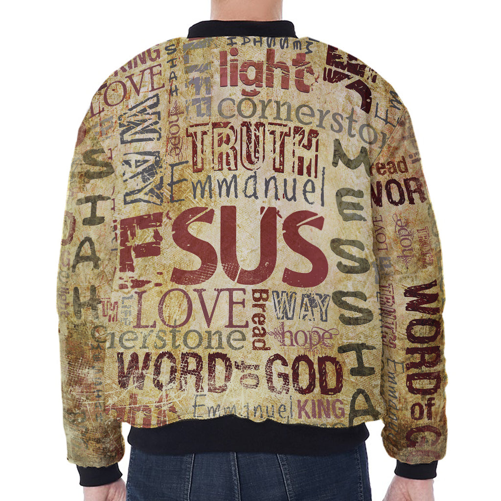 Religious Word Of God Print Zip Sleeve Bomber Jacket