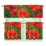 Remembrance Day Poppy Print 3 Piece Kitchen Curtains