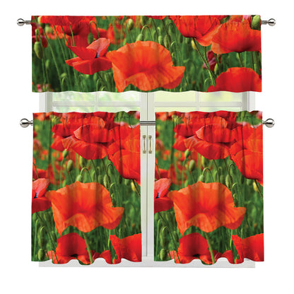 Remembrance Day Poppy Print 3 Piece Kitchen Curtains