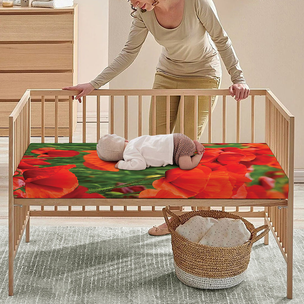 Remembrance Day Poppy Print Baby Crib Sheet