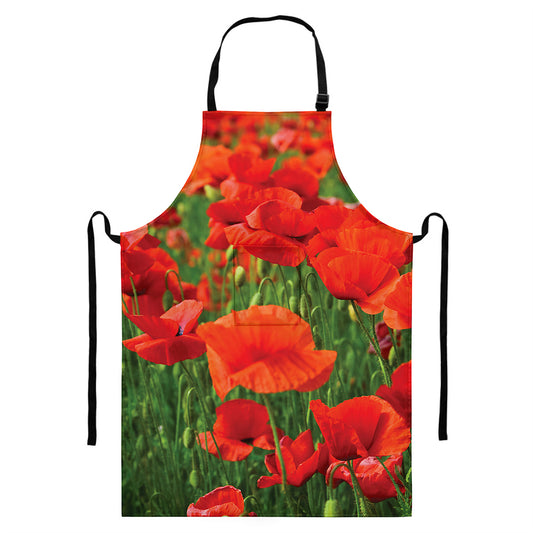 Remembrance Day Poppy Print Bib Apron With Pocket