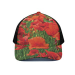 Remembrance Day Poppy Print Black Mesh Trucker Cap