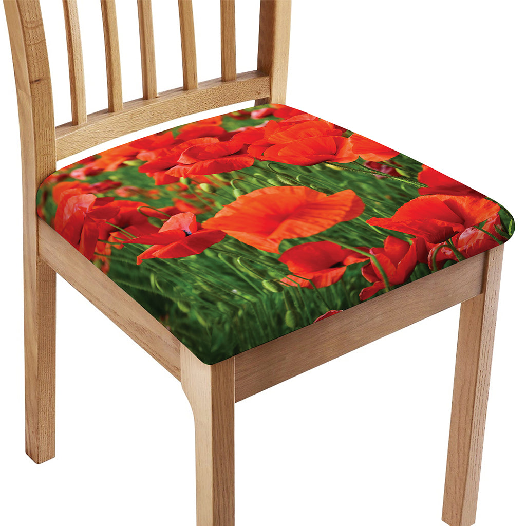 Remembrance Day Poppy Print Chair Cushion Cover
