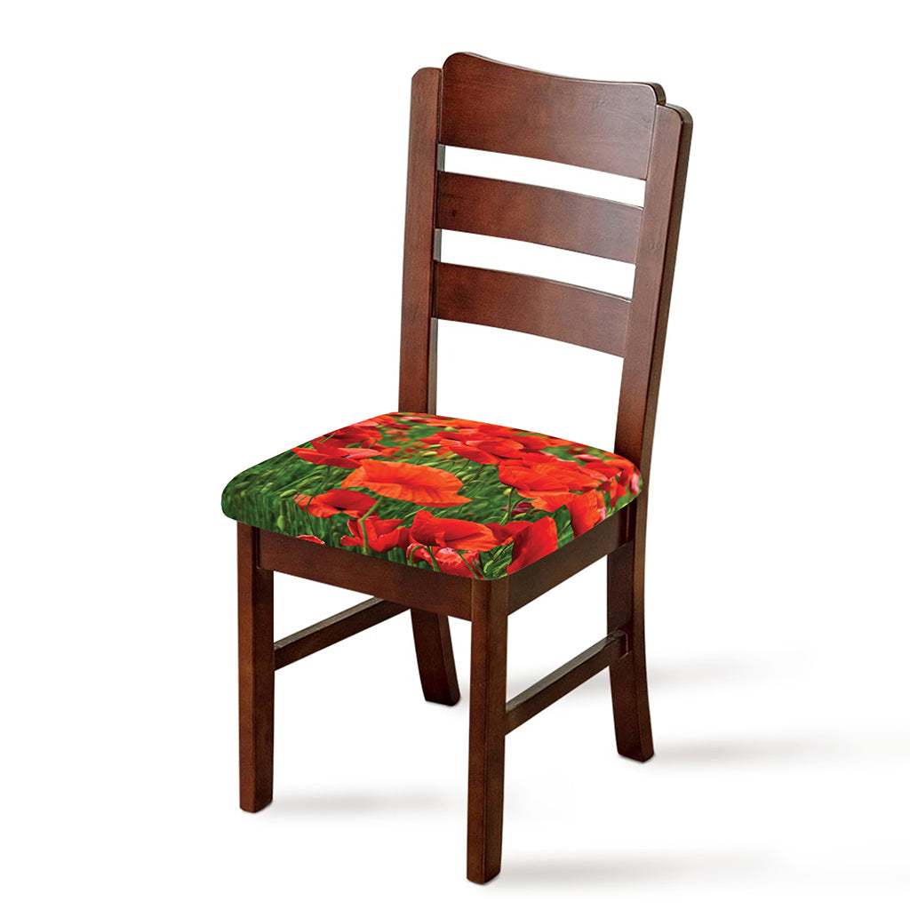 Remembrance Day Poppy Print Chair Cushion Cover