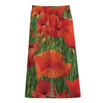 Remembrance Day Poppy Print Cotton Front Slit Maxi Skirt