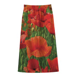 Remembrance Day Poppy Print Cotton Front Slit Maxi Skirt
