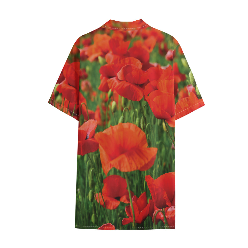 Remembrance Day Poppy Print Cotton Hawaiian Shirt