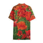 Remembrance Day Poppy Print Cotton Hawaiian Shirt