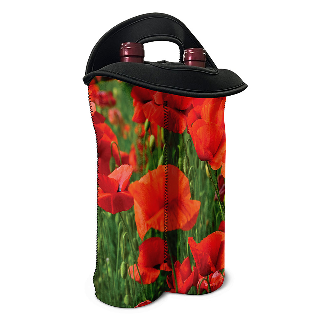 Remembrance Day Poppy Print Double Neoprene Wine Tote