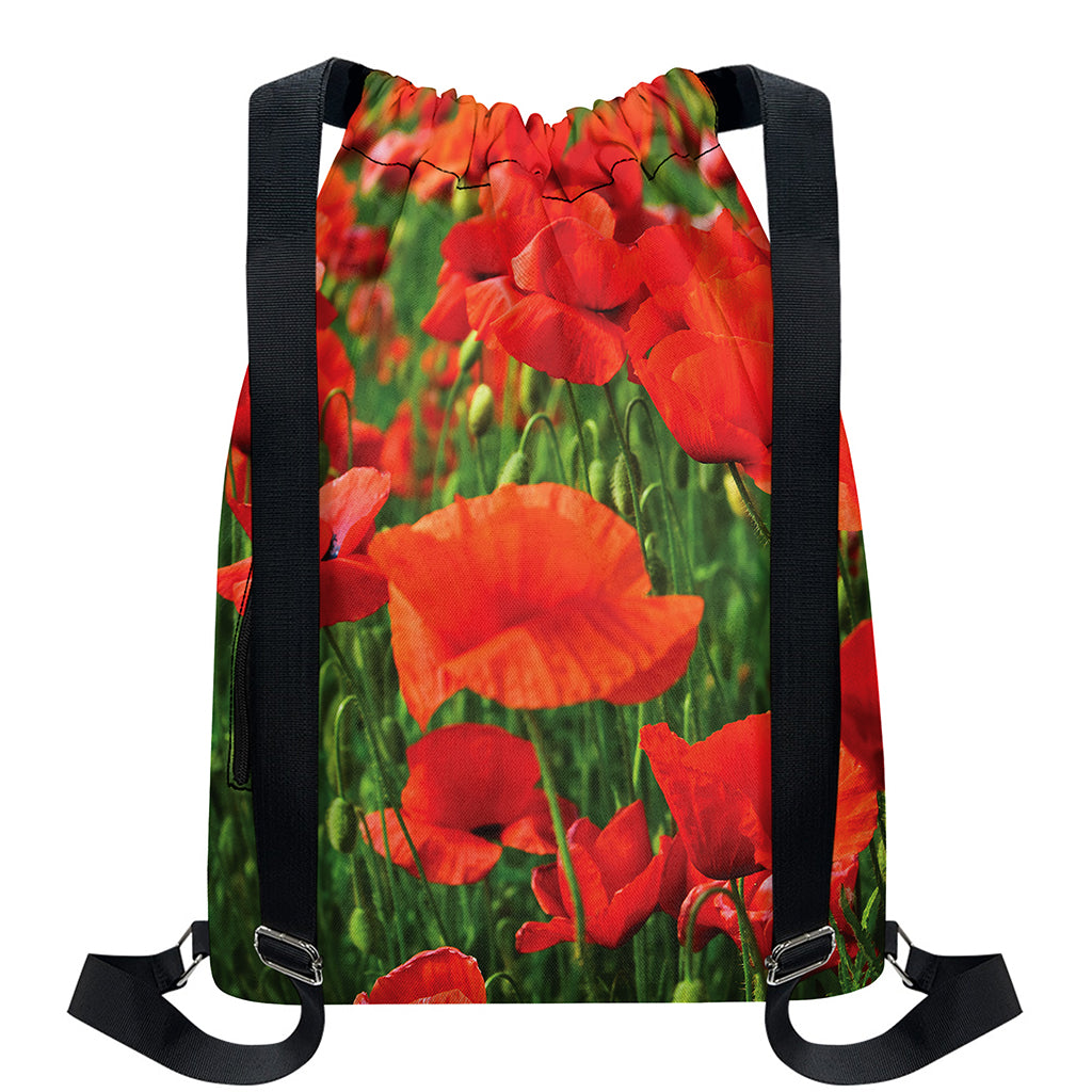 Remembrance Day Poppy Print Drawstring Backpack