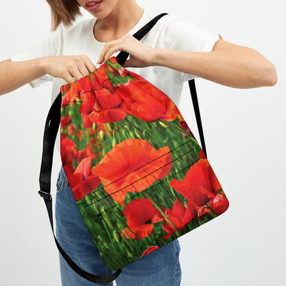 Remembrance Day Poppy Print Drawstring Backpack