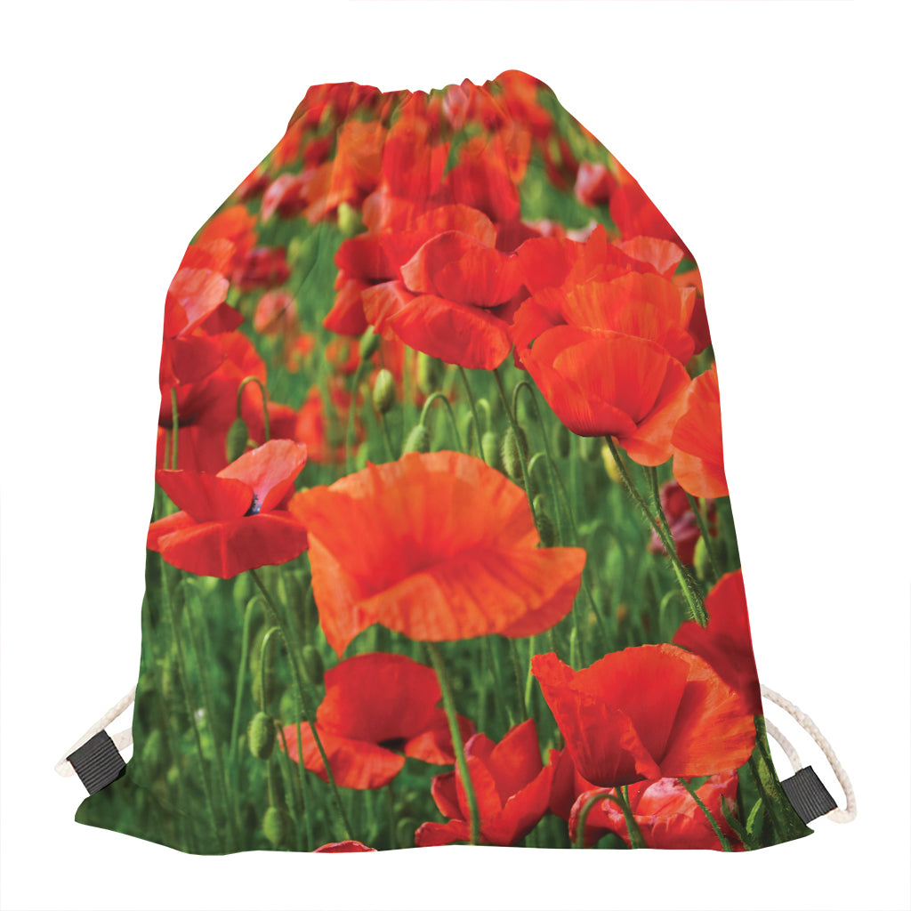 Remembrance Day Poppy Print Drawstring Bag