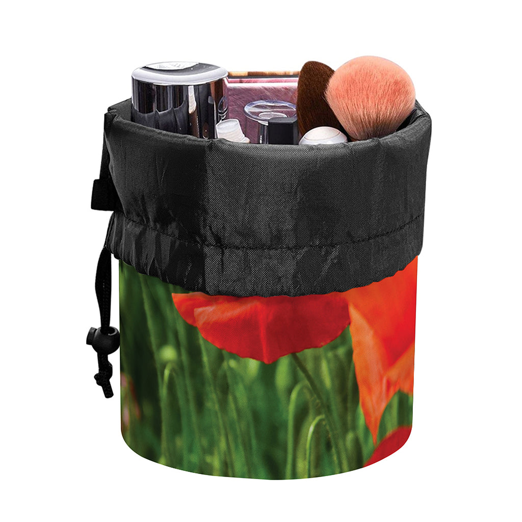 Remembrance Day Poppy Print Drawstring Makeup Bag
