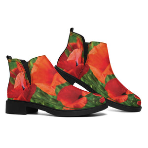 Remembrance Day Poppy Print Flat Ankle Boots