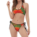 Remembrance Day Poppy Print Halter Scoop Tie Side Bikini