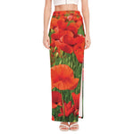 Remembrance Day Poppy Print High Slit Maxi Skirt