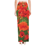 Remembrance Day Poppy Print High Slit Maxi Skirt