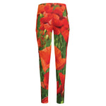 Remembrance Day Poppy Print High-Waisted Pocket Leggings