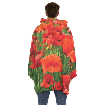 Remembrance Day Poppy Print Hoodie Blanket