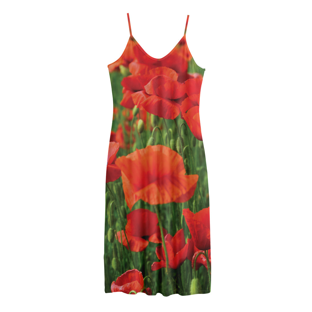Remembrance Day Poppy Print Jersey Midi Cami Dress
