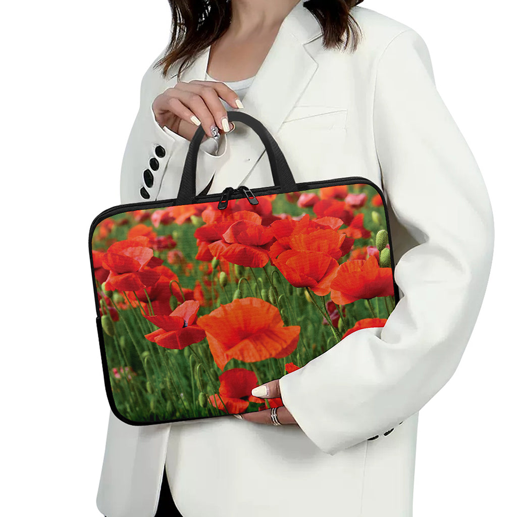 Remembrance Day Poppy Print Laptop Sleeve With Handle