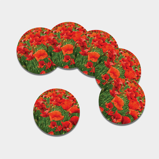 Remembrance Day Poppy Print Leather Coaster Set