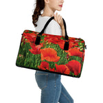 Remembrance Day Poppy Print Leather Duffle Bag