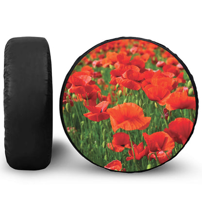 Remembrance Day Poppy Print Leather Spare Tire Cover