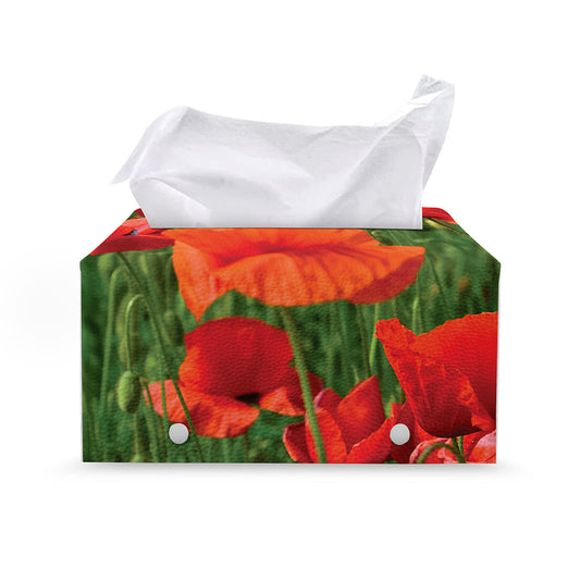 Remembrance Day Poppy Print Leather Tissue Box Cover