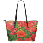 Remembrance Day Poppy Print Leather Tote Bag