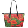Remembrance Day Poppy Print Leather Tote Bag